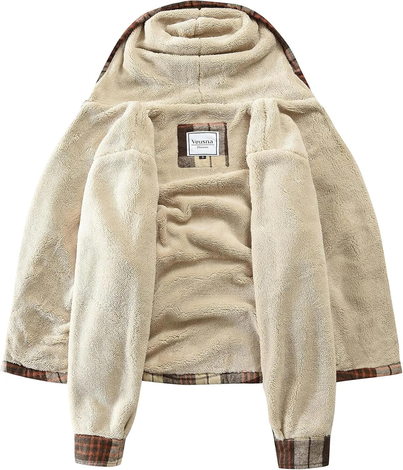 Men's Zip Up Flannel Shirt Jacket Fleece Lined Long Sleeve Plaid Coat Heavyweight Hoodie with Hood