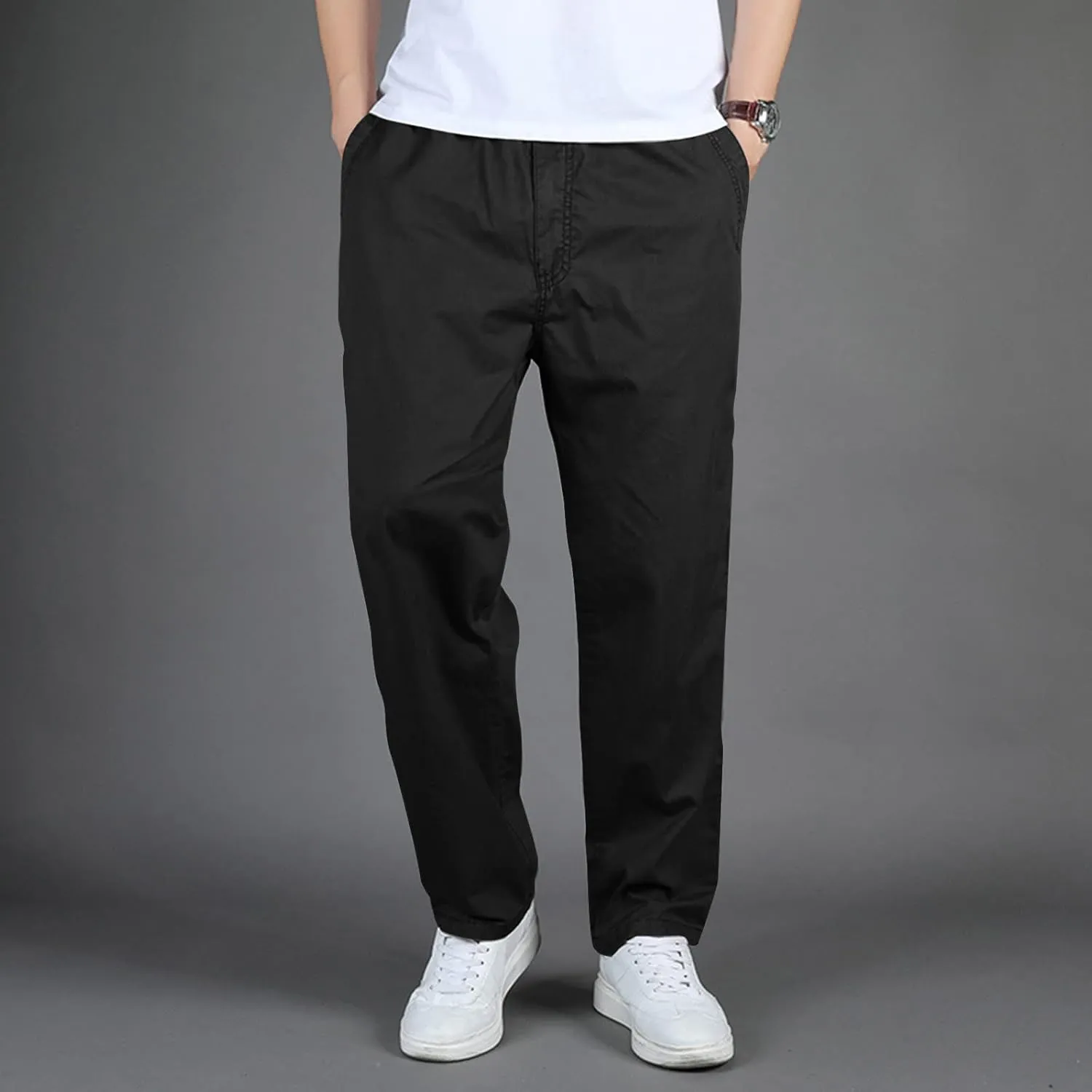 MIDOO Pants for Men Baggy Drawstring Chino Cargo Pants Lightweight Hiking Pants Outdoor Twill Track Jogging