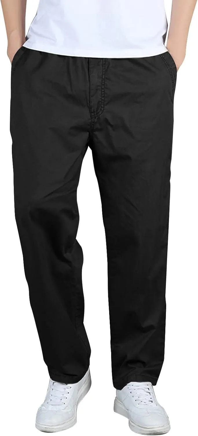 MIDOO Pants for Men Baggy Drawstring Chino Cargo Pants Lightweight Hiking Pants Outdoor Twill Track Jogging