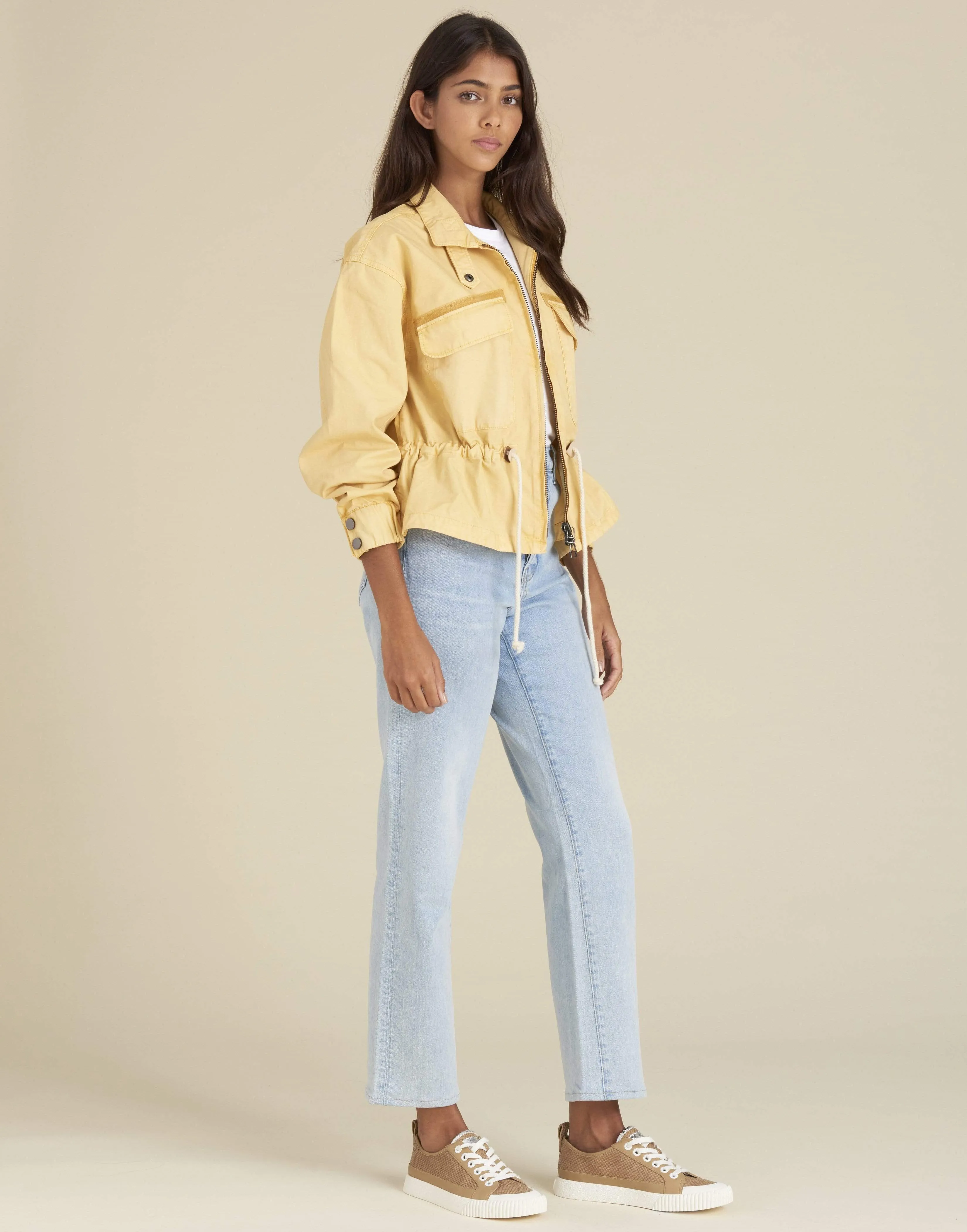 Mustard Roz Drawstring Peplum Jacket
