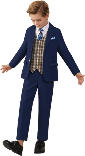 nilikastta Boys Suit Slim Fit 5 Piece Kids Suit for Wedding 6-10 Years