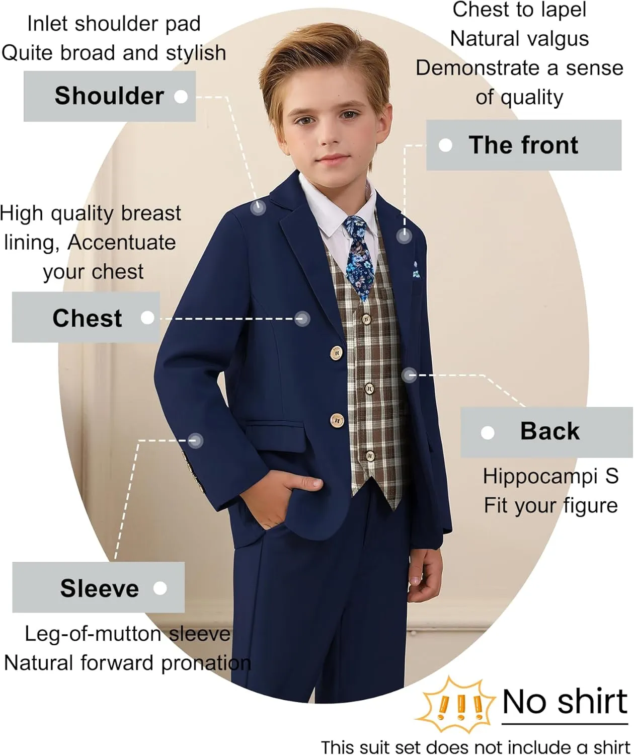 nilikastta Boys Suit Slim Fit 5 Piece Kids Suit for Wedding 6-10 Years