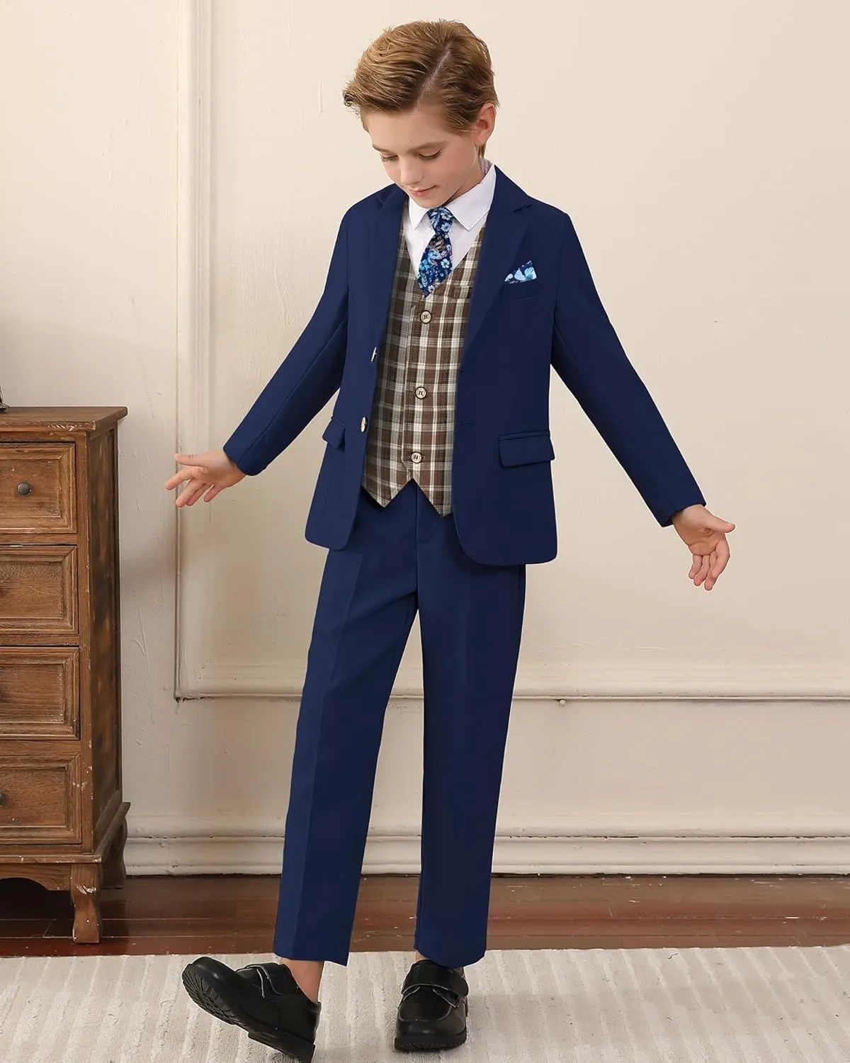 nilikastta Boys Suit Slim Fit 5 Piece Kids Suit for Wedding 6-10 Years
