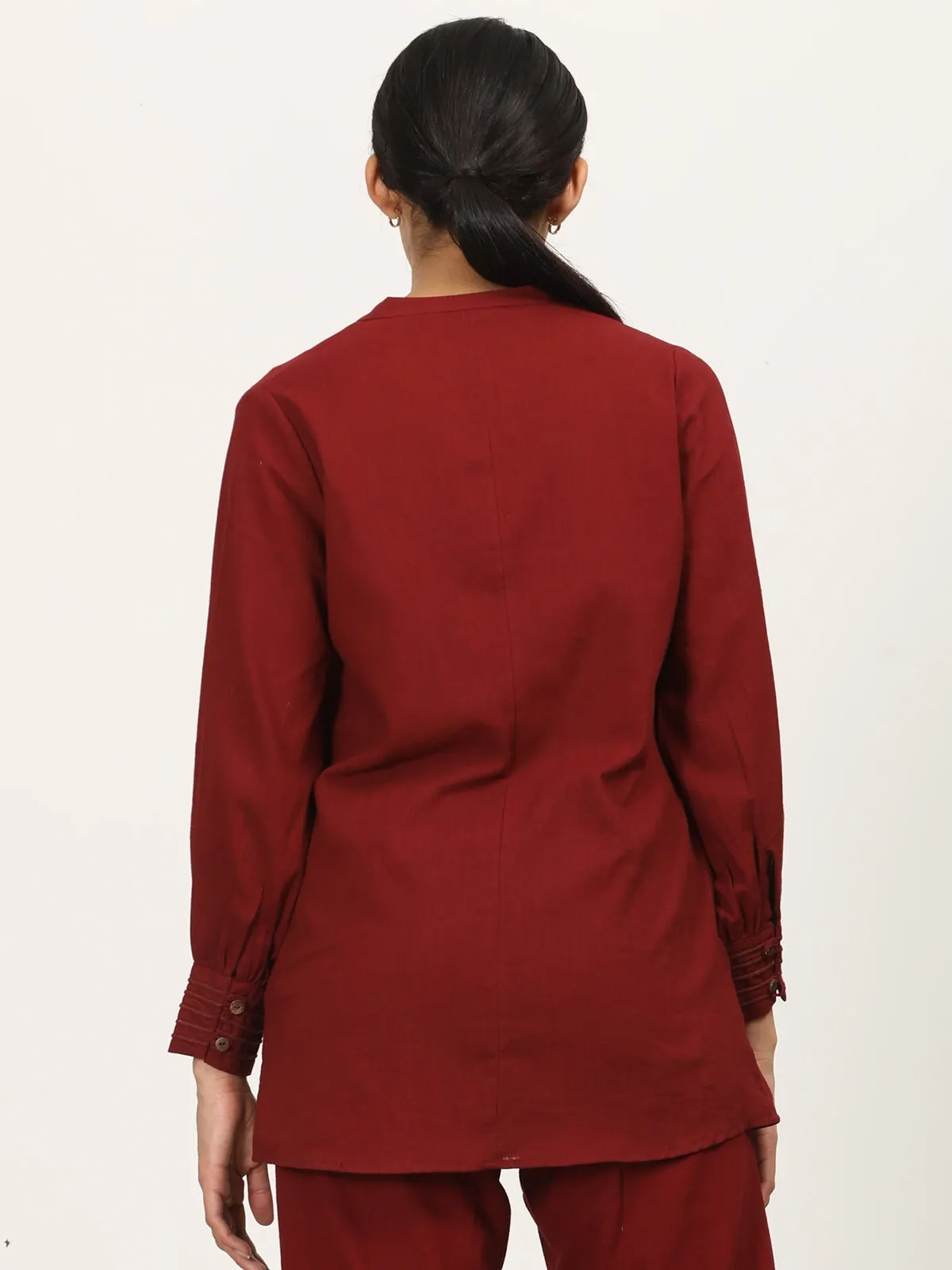 Organic Cotton Split V-Neck Maroon Shirt
