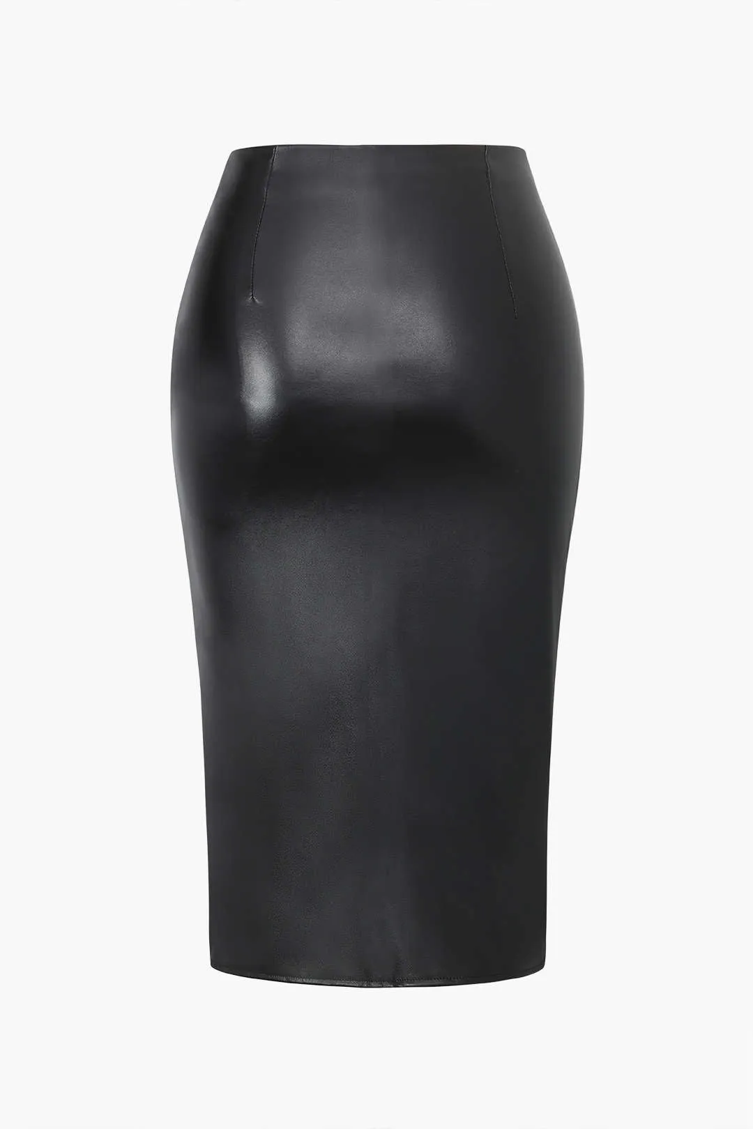Plus Size Faux Leather Ruched Zipper Skirt – Black and Burgundy