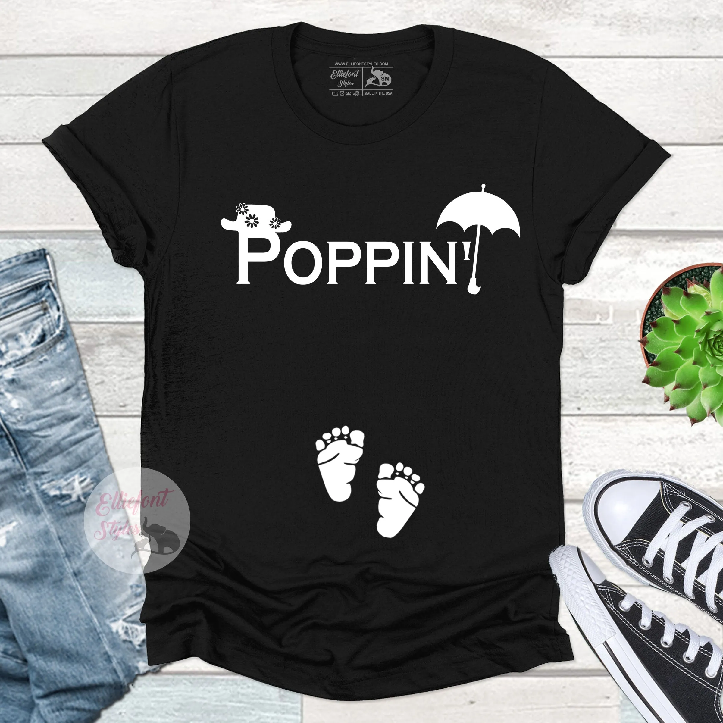 Poppin'  Funny Pregnancy Announcement Shirt Graphic Tee