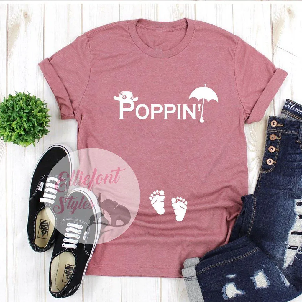 Poppin'  Funny Pregnancy Announcement Shirt Graphic Tee