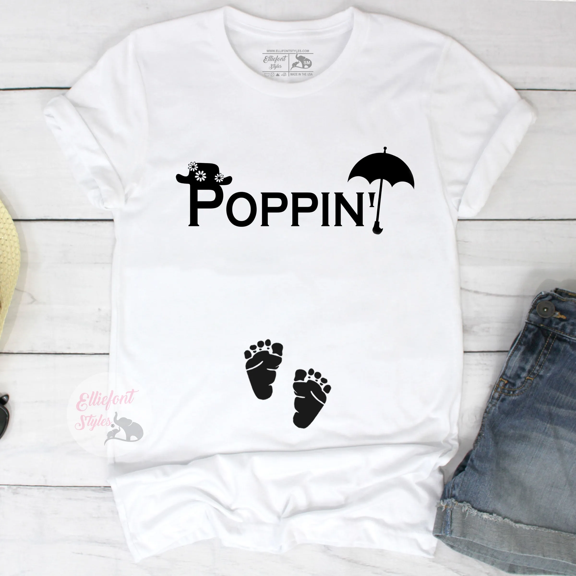 Poppin'  Funny Pregnancy Announcement Shirt Graphic Tee