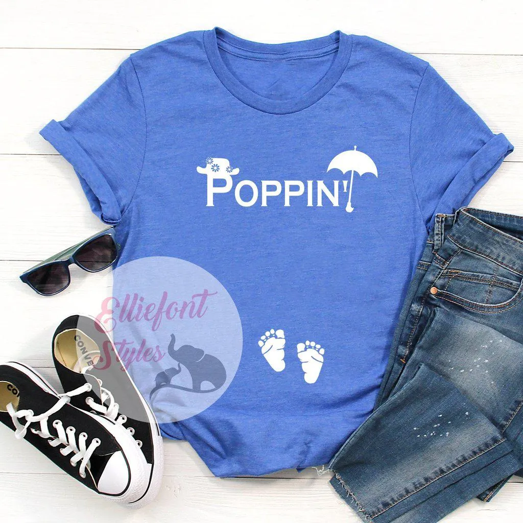 Poppin'  Funny Pregnancy Announcement Shirt Graphic Tee