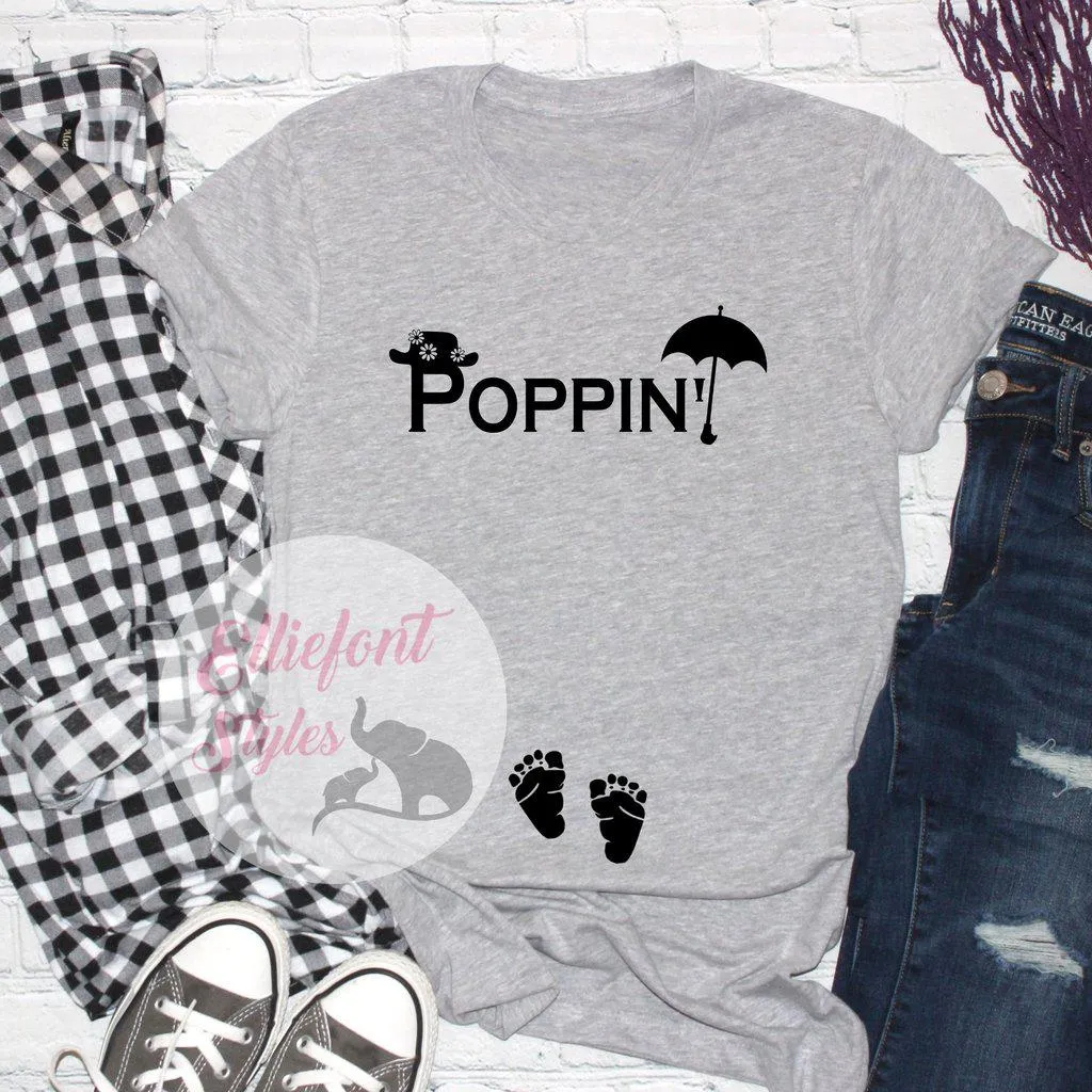 Poppin'  Funny Pregnancy Announcement Shirt Graphic Tee