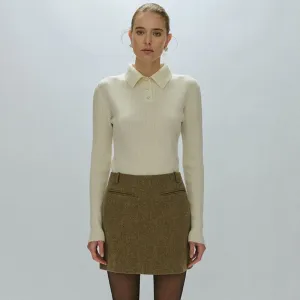 Preppy Chic Collared Button Up Long Sleeve Ribbed Knit Cashmere Sweater
