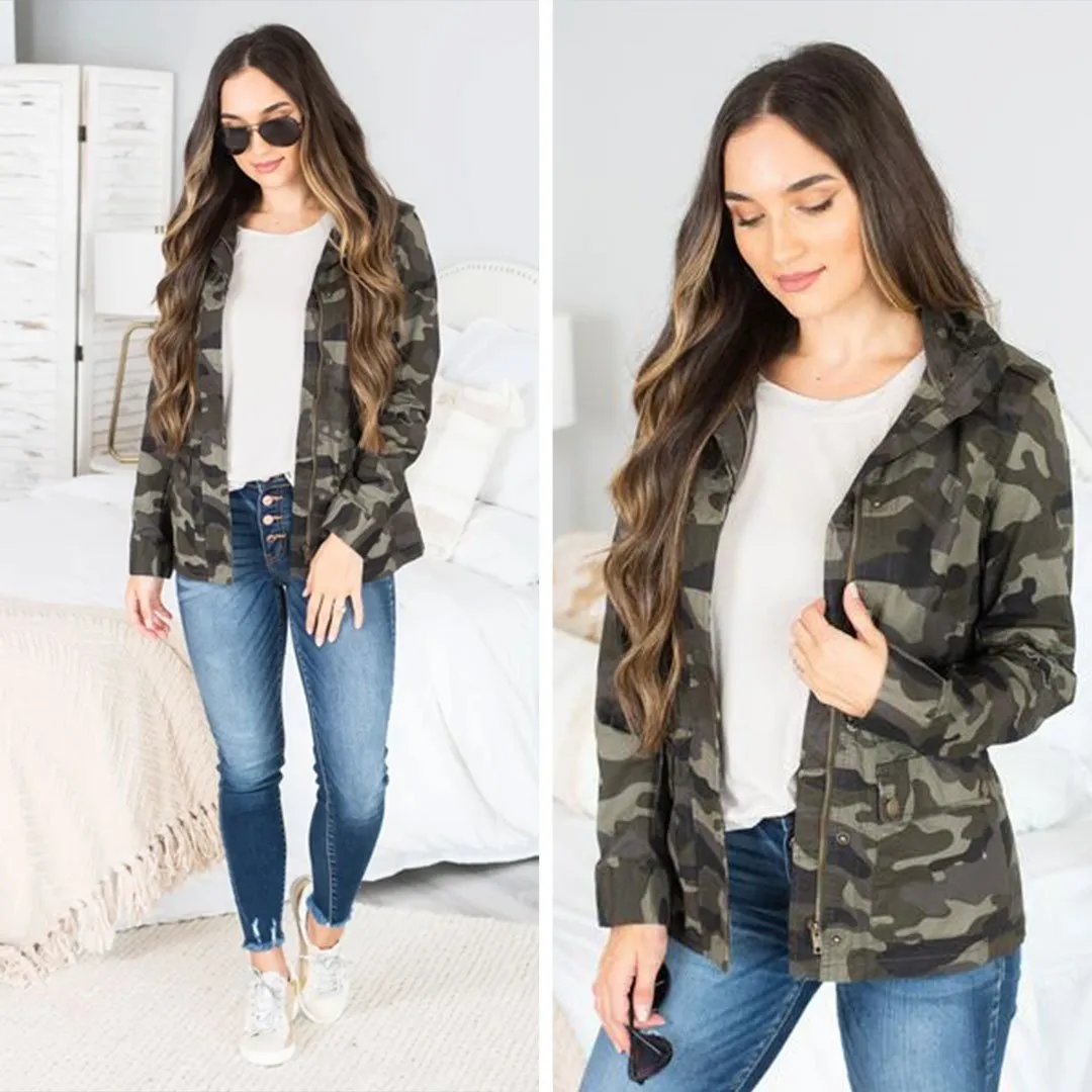 Ready For It Olive Green Camo Utility Jacket