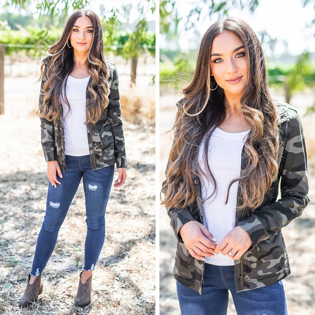 Ready For It Olive Green Camo Utility Jacket