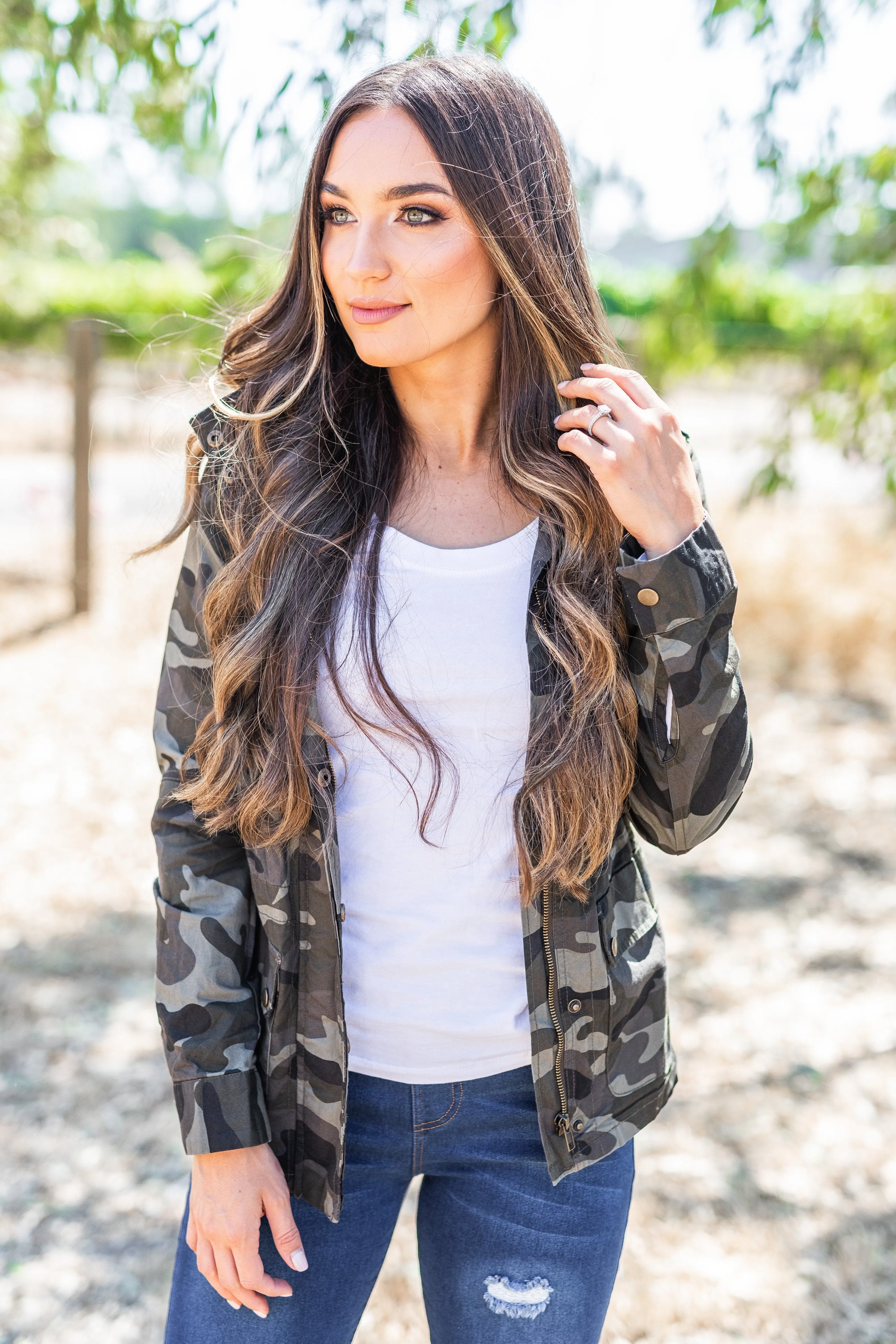 Ready For It Olive Green Camo Utility Jacket