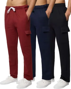 Real Essentials 3 Pack: Men's Tech Fleece Open Bottom Cargo Sweatpants with Pockets (Available in Big & Tall)