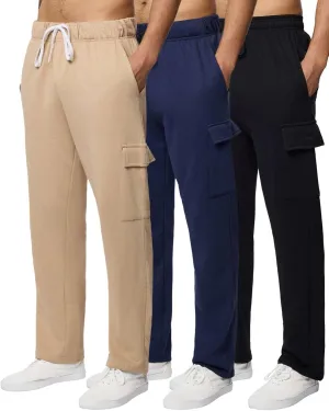 Real Essentials 3 Pack: Men's Tech Fleece Open Bottom Cargo Sweatpants with Pockets (Available in Big & Tall)