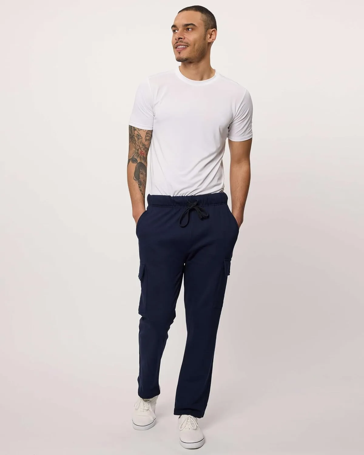 Real Essentials 3 Pack: Men's Tech Fleece Open Bottom Cargo Sweatpants with Pockets (Available in Big & Tall)