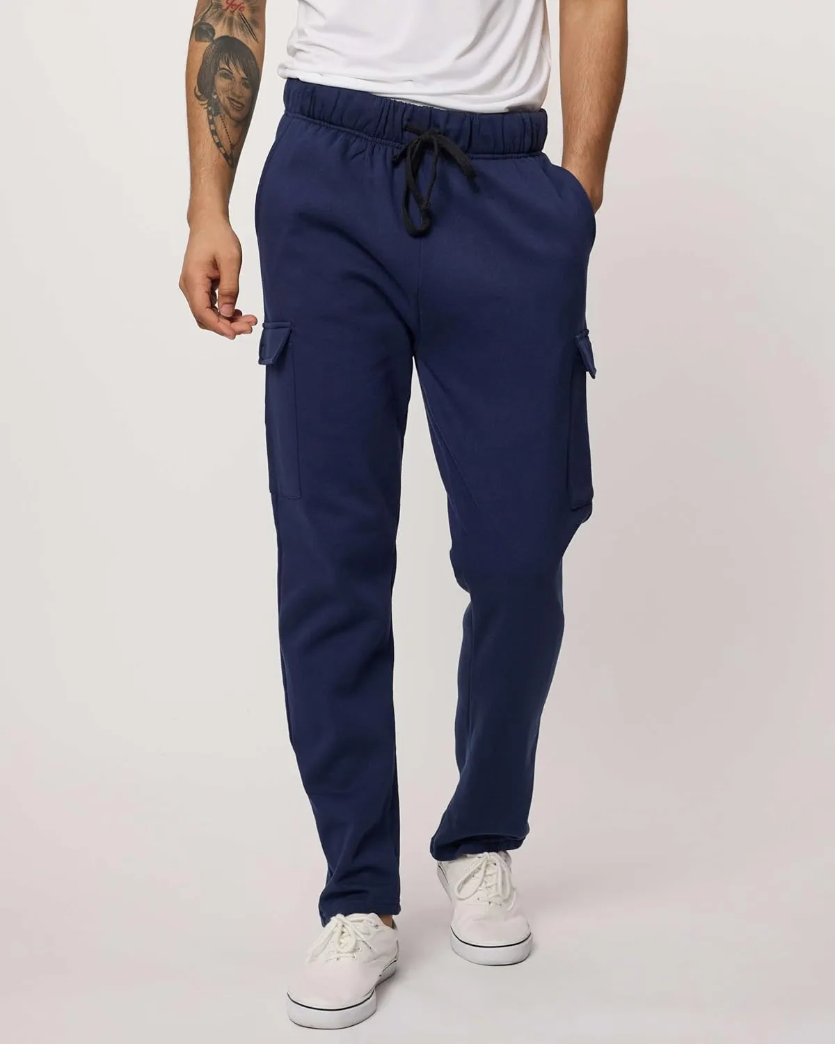 Real Essentials 3 Pack: Men's Tech Fleece Open Bottom Cargo Sweatpants with Pockets (Available in Big & Tall)