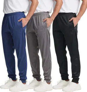 Real Essentials 3 Pack: Men's Tricot Active Athletic Casual Jogger Fleece Lined Sweatpants Pockets (Available in Big & Tall)