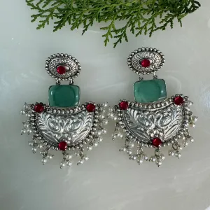 Salvanity German Silver Fashion Jewellery Silver Replica Monalisa stone Chaand Baali Earrings