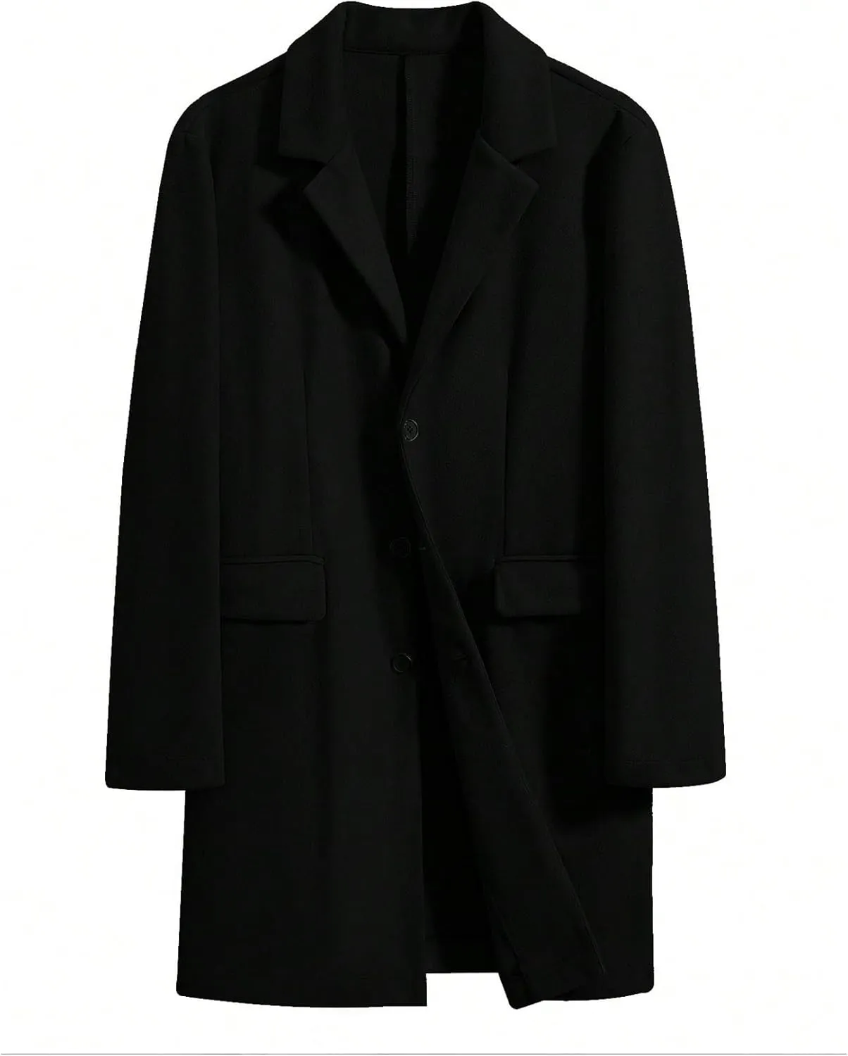SOLY HUX Men's Lapel Long Sleeve Single Breasted Woolen Overcoat Casual Coat with Pockets