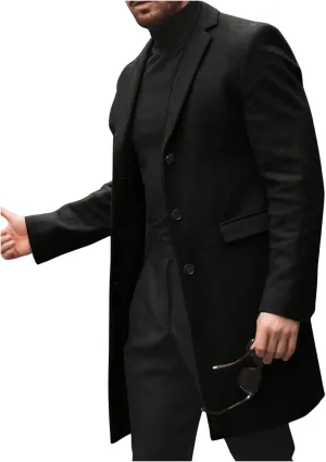 SOLY HUX Men's Lapel Long Sleeve Single Breasted Woolen Overcoat Casual Coat with Pockets