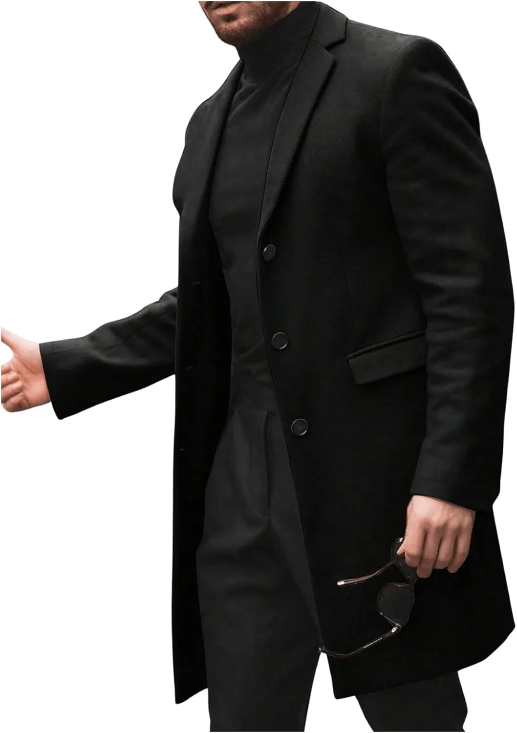 SOLY HUX Men's Lapel Long Sleeve Single Breasted Woolen Overcoat Casual Coat with Pockets