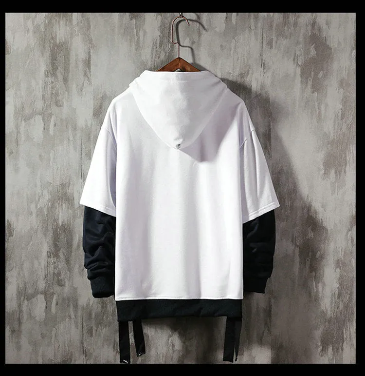 Streetwear Mens Hoodies Sweatshirts Ribbons Casual Hooded Sweatshirt Men  Spring Pullover Hoodies