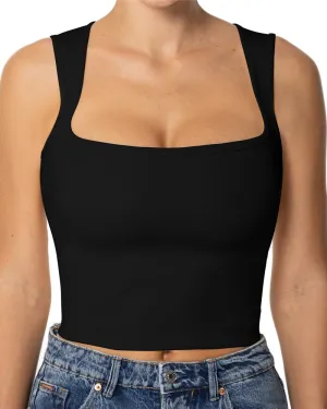 Sunzel Women's Sexy Sleeveless Crop Top Seamless Wide Square Neck Going Out Tops Summer Trendy Workout Yoga Casual Tank Top