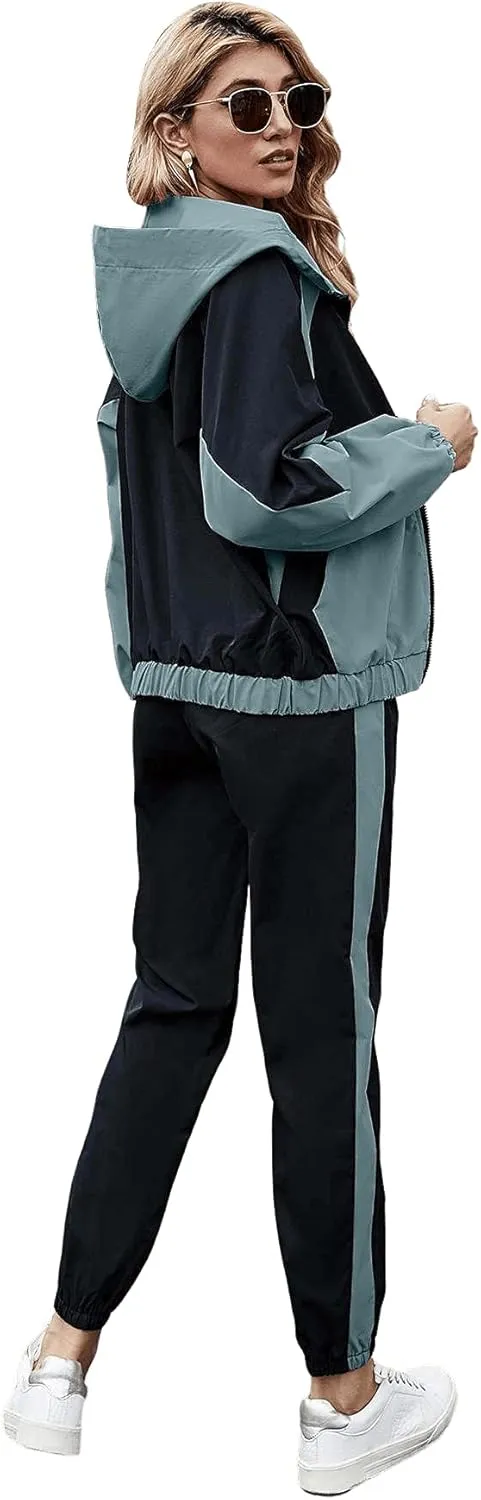 SweatyRocks Women's 2 Piece Outfits Long Sleeve Full Zip Jacket and Pants Tracksuit Set