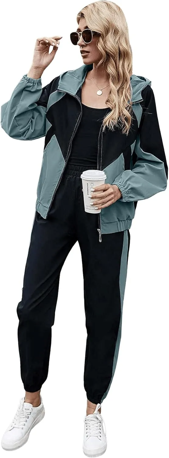 SweatyRocks Women's 2 Piece Outfits Long Sleeve Full Zip Jacket and Pants Tracksuit Set