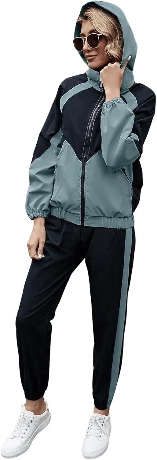 SweatyRocks Women's 2 Piece Outfits Long Sleeve Full Zip Jacket and Pants Tracksuit Set