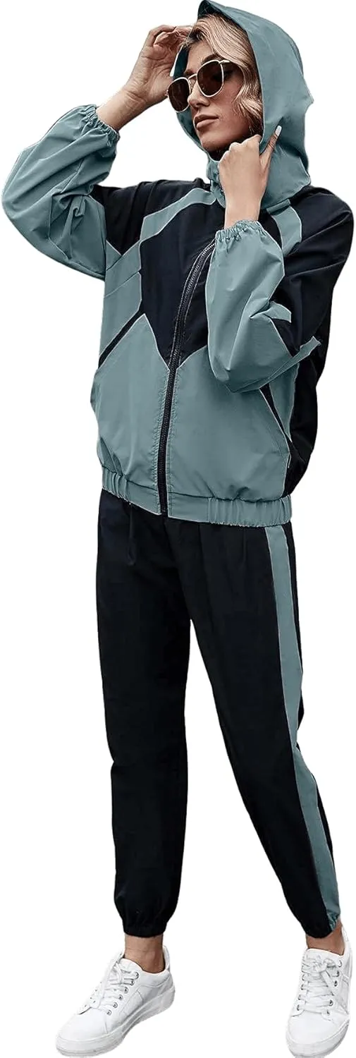 SweatyRocks Women's 2 Piece Outfits Long Sleeve Full Zip Jacket and Pants Tracksuit Set