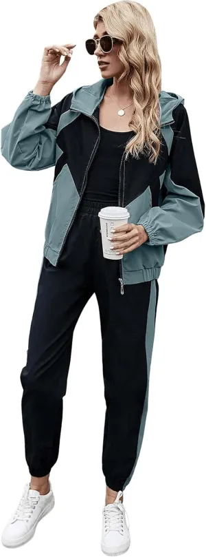 SweatyRocks Women's 2 Piece Outfits Long Sleeve Full Zip Jacket and Pants Tracksuit Set