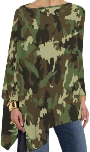 TAIZIYEAH Camouflage Pattern Cropped Hem Shirt Womens Summer Cute Short Sleeve
