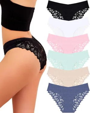 UNDER THE SEA Sexy Underwear for Women Seamless Soft Lace Hipster Ladies No Show Bikini Panties Womens Cheeky 6 Pack S-XL