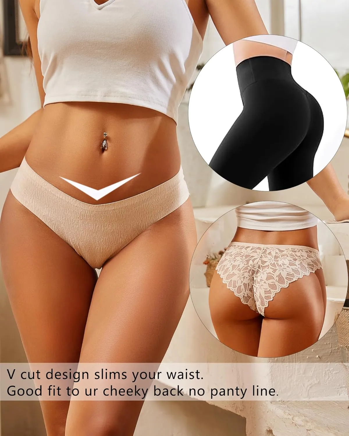 UNDER THE SEA Sexy Underwear for Women Seamless Soft Lace Hipster Ladies No Show Bikini Panties Womens Cheeky 6 Pack S-XL