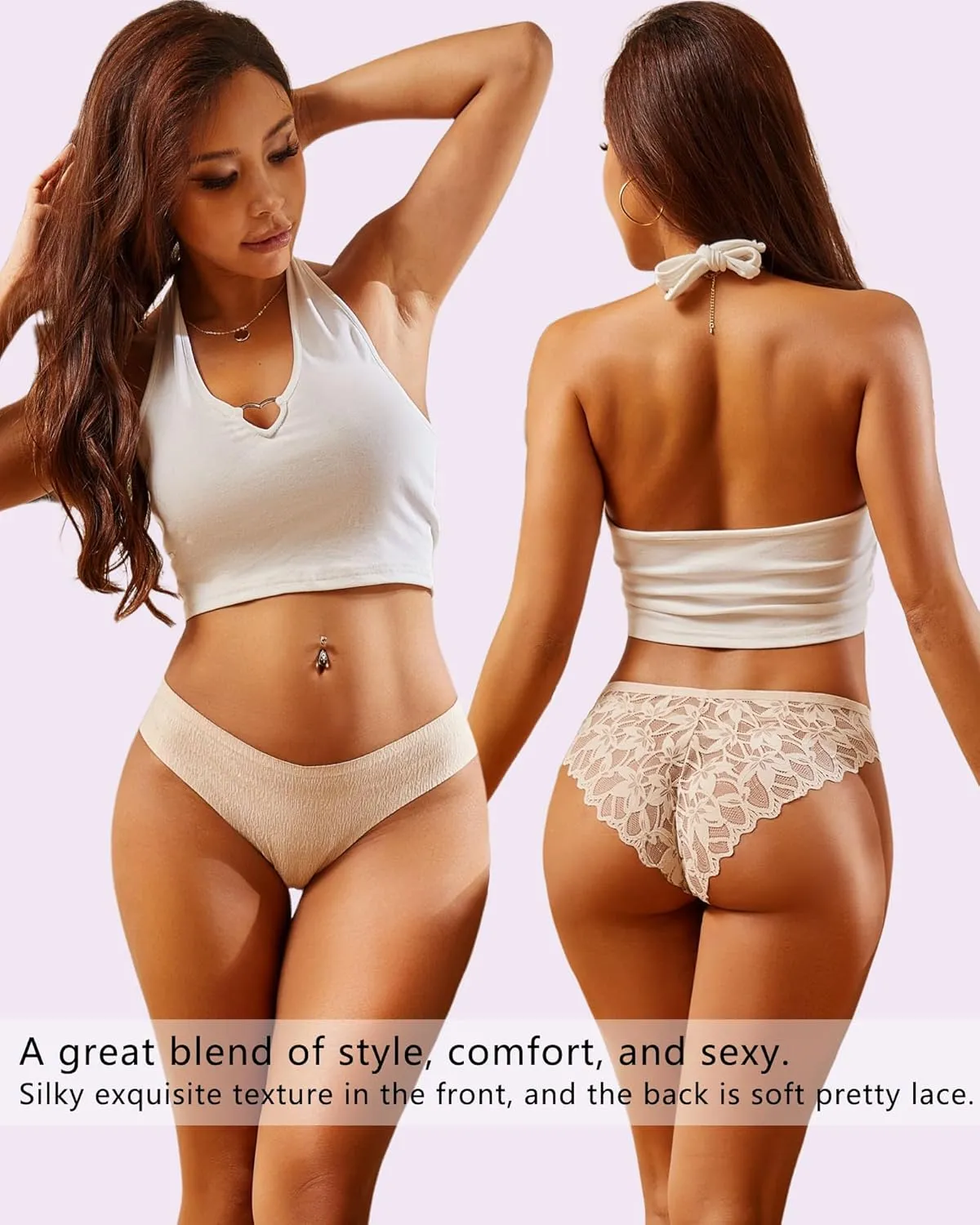 UNDER THE SEA Sexy Underwear for Women Seamless Soft Lace Hipster Ladies No Show Bikini Panties Womens Cheeky 6 Pack S-XL