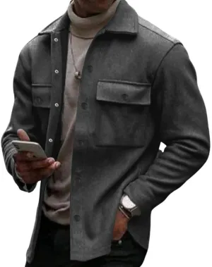 utcoco Men's Button Down Waffle Shirt Jacket Casual Long Sleeve Shacket Overshirts with Flap Pockets