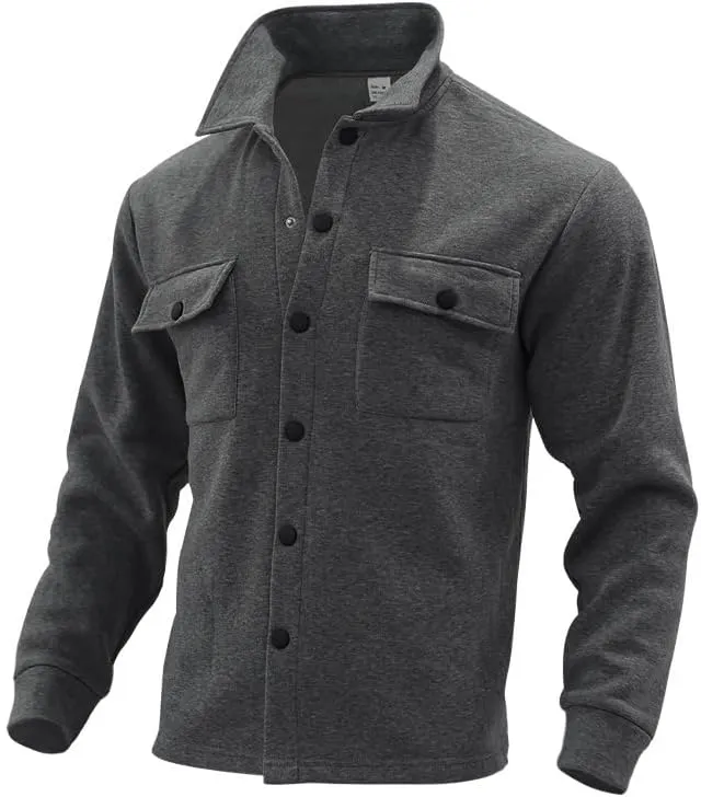 utcoco Men's Button Down Waffle Shirt Jacket Casual Long Sleeve Shacket Overshirts with Flap Pockets