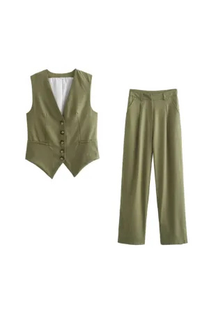 'Valentina' Solid Color Minimalist Vest & Pants Set