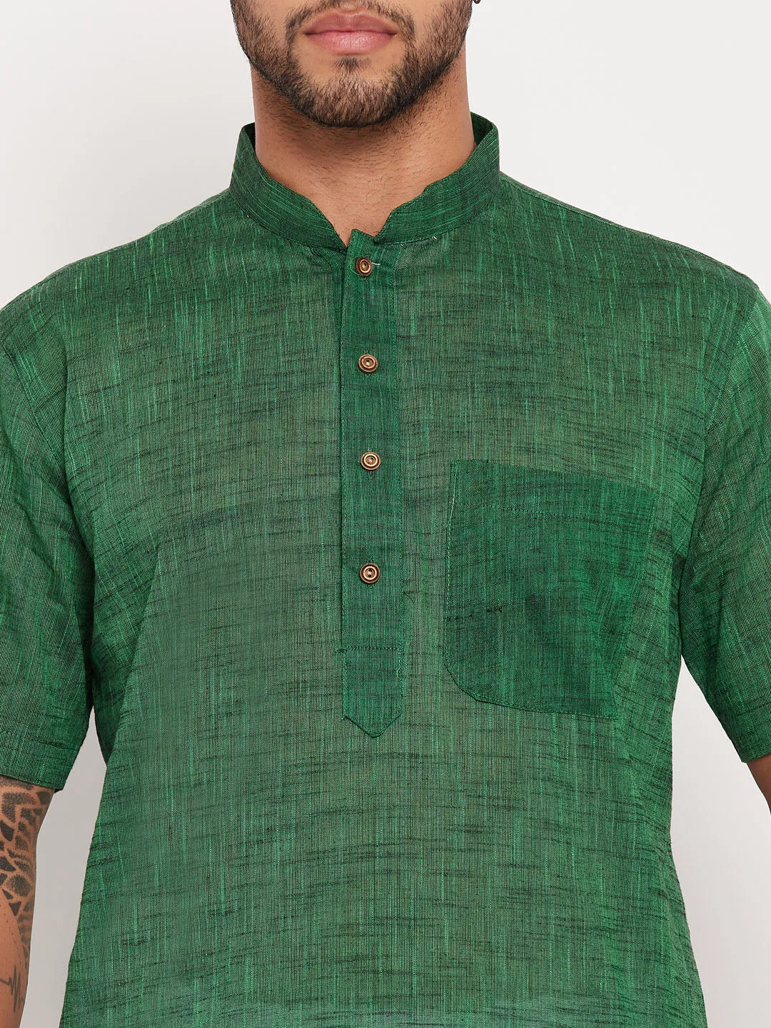 VASTRAMAY Men's Green Cotton Kurta Pyjama Set