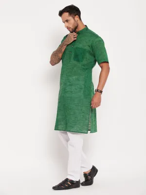 VASTRAMAY Men's Green Cotton Kurta Pyjama Set