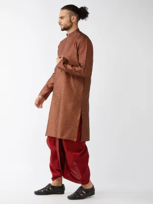 VASTRAMAY Men's Maroon Silk Blend Kurta Dhoti