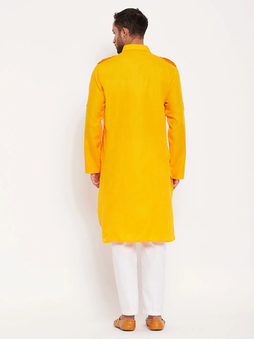 VASTRAMAY Men's Mustard Pathani Suit Set