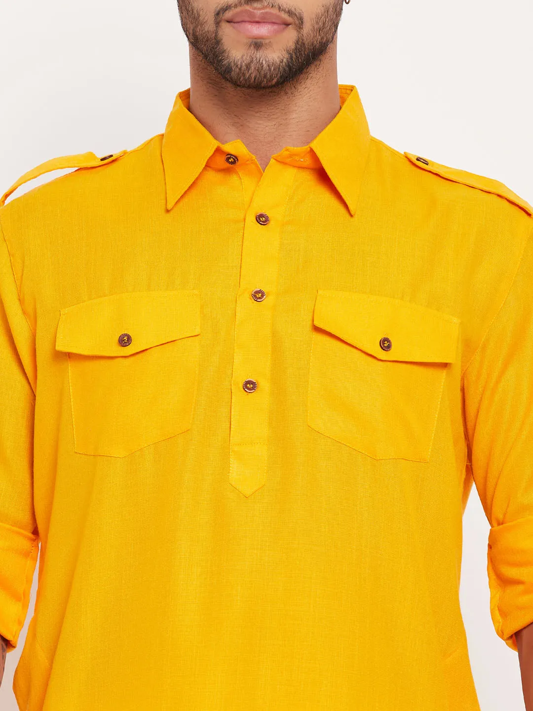 VASTRAMAY Men's Mustard Pathani Suit Set