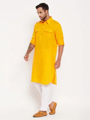 VASTRAMAY Men's Mustard Pathani Suit Set