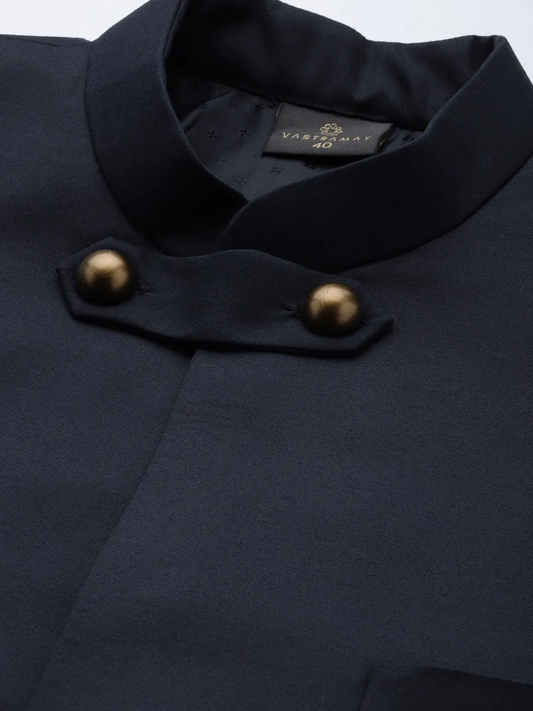 Vastramay Men's Navy Blue Bandhgala Set