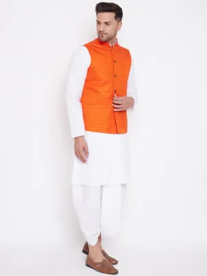 Vastramay Men's Orange & White Kurta Set