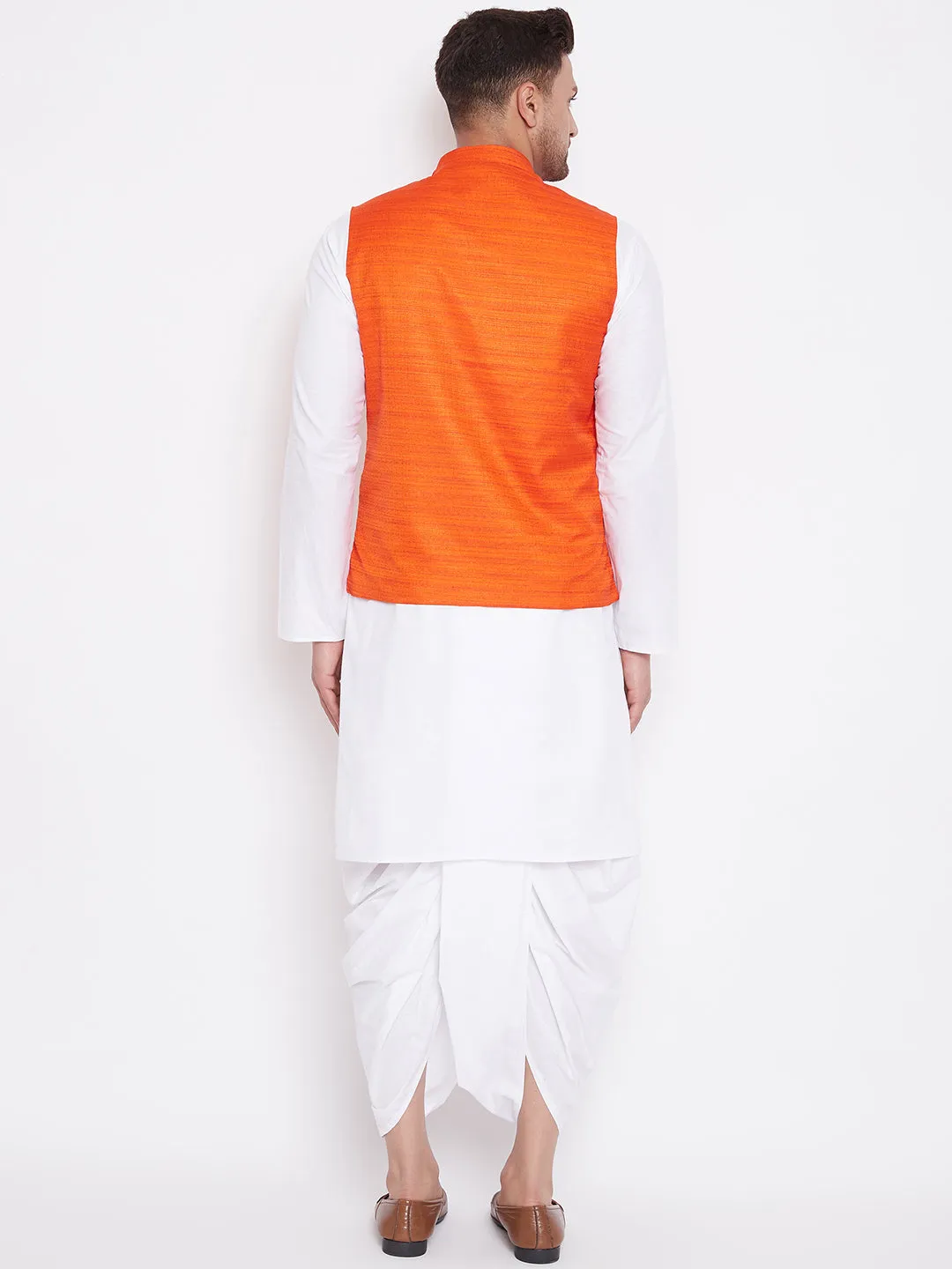 Vastramay Men's Orange & White Kurta Set